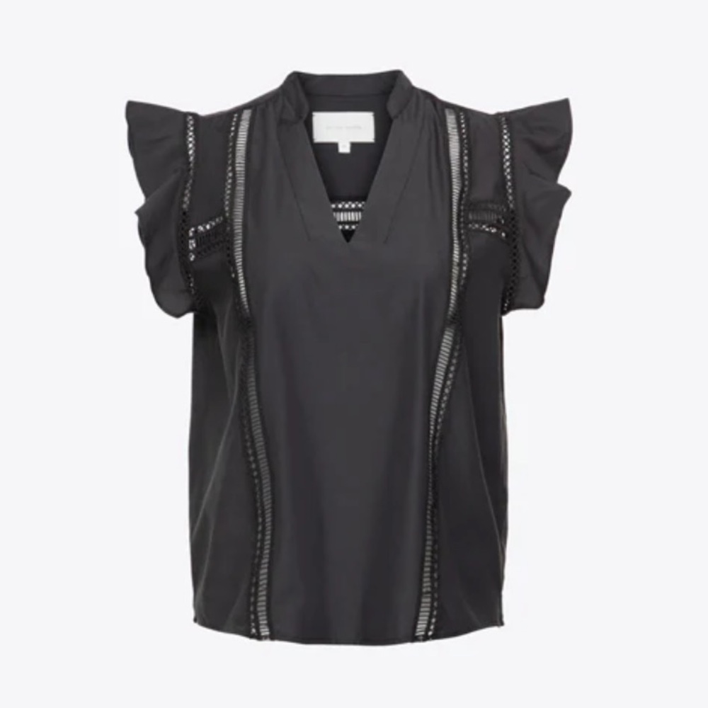 BROCHURE WALKER Havana Blouse with Lace and Ruffle in Espresso SZ M
